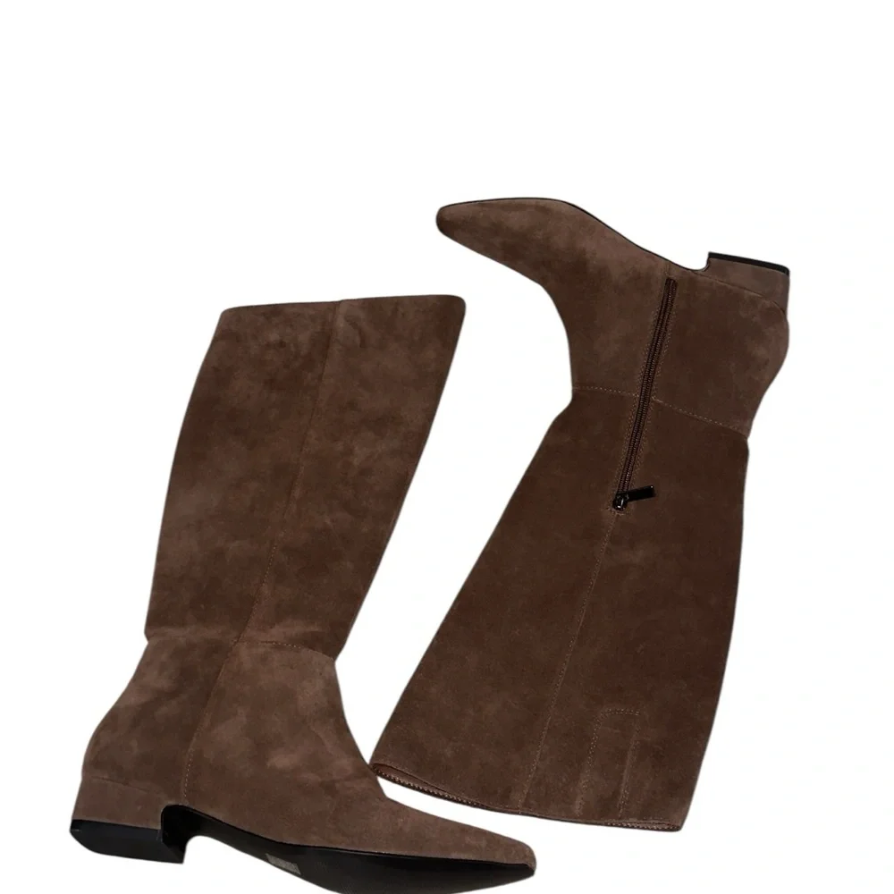 NWT Jason Wu Chocolate Brown Genuine Suede Knee-High Boots Zipper, Pointed Toe